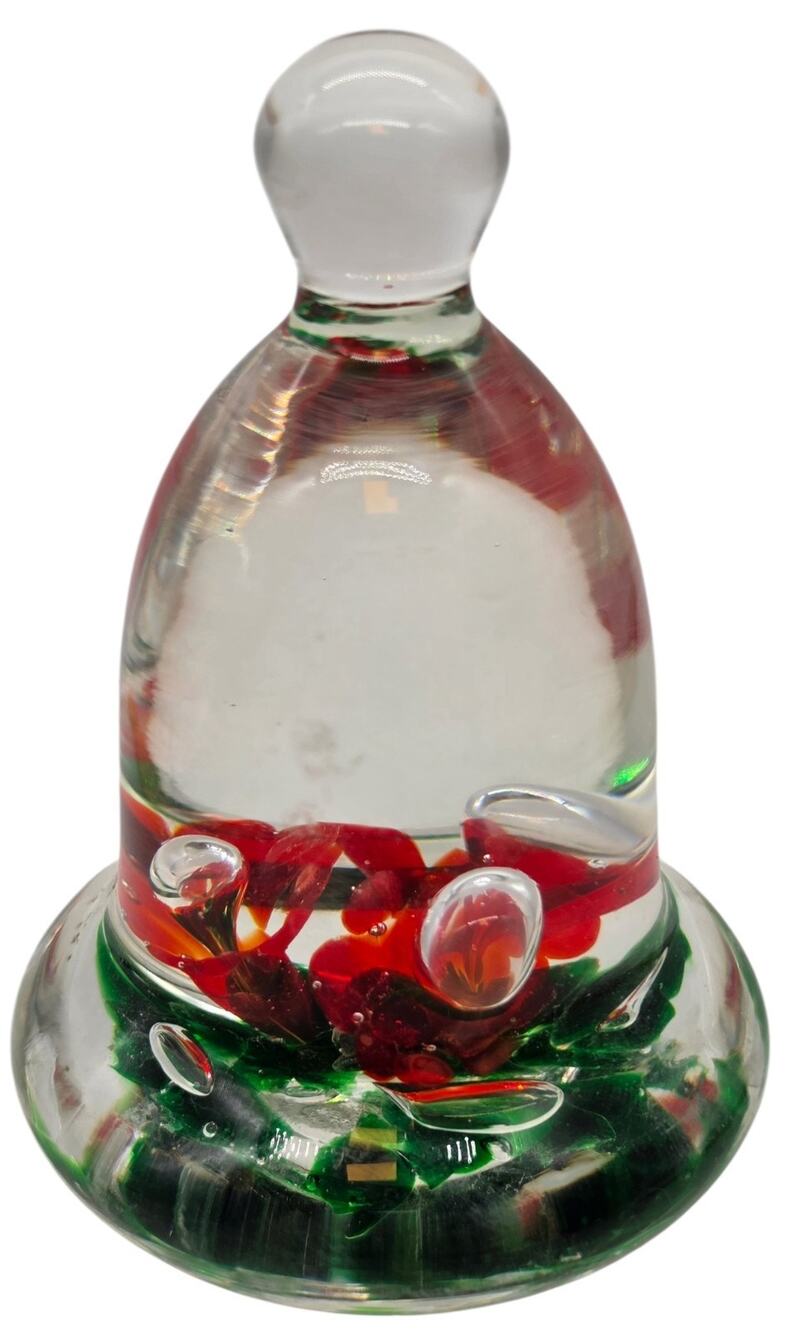 JOE St Clair Vintage Art Glass Floral Bell Paperweight